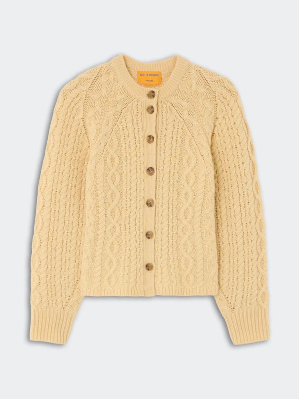 NEW Guest in Residence Cable Sculpted Cardigan Sweater in Butter Yellow